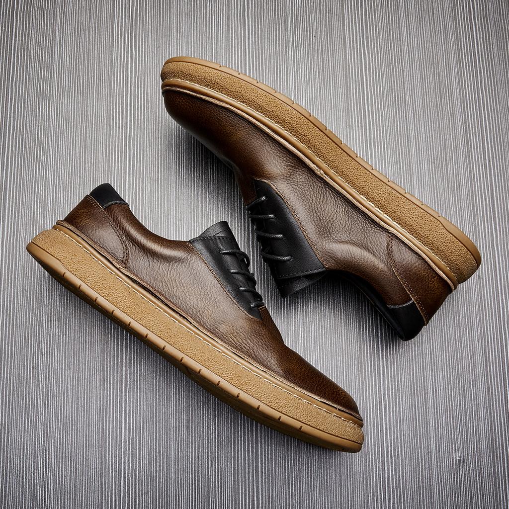 Men'S Leather Lace-Up Leather Shoes Men'S Casual Men'S Shoes Soft-Soled British Retro Business Single Shoes Men