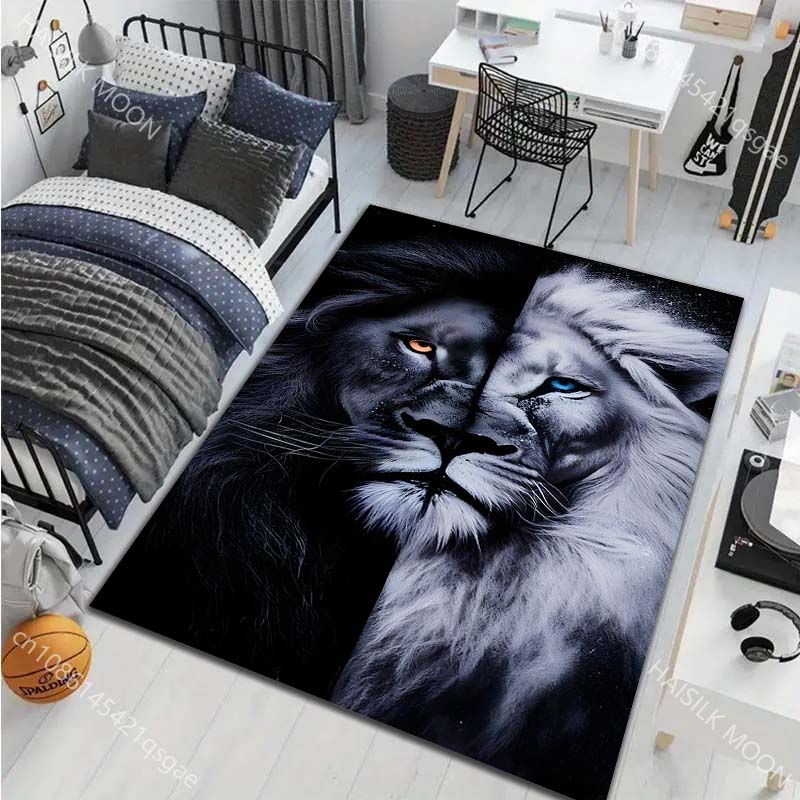 1PC Black and White Lion Art Carpet for Living Room Bedroom Sofa Home Decor Rus Non-slip Floor Mat Luxury Gift Multiple Sizes