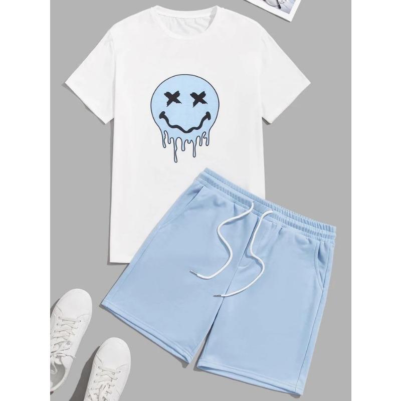 

Summer Luxury Men s 3D Funny Expression Printed Fashion T-shirt+Shorts Casual Sports Set Quick Drying Polyester 2-piece Set 5XL