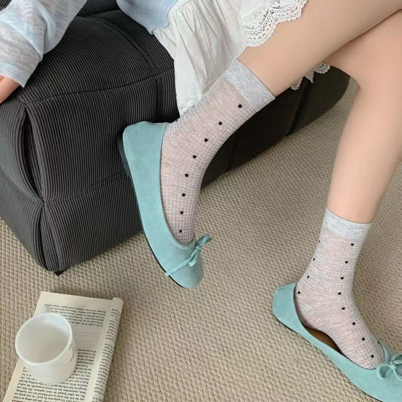 Women Spring and Summer Thin Polka Dot Mesh Tube Cotton Socks
