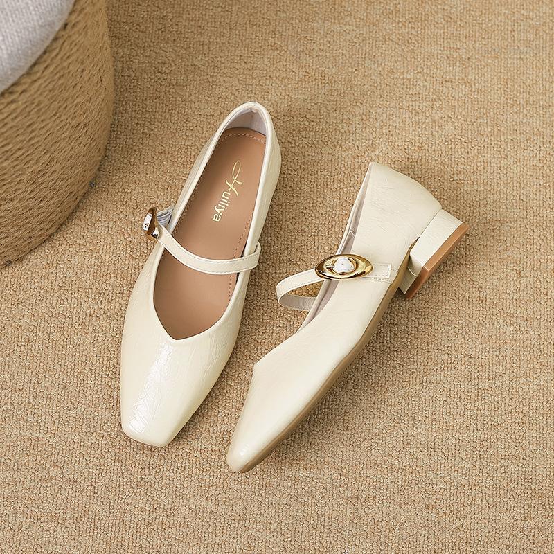 

P218-2 square head with shallow mouth Mary Jane shoes women s fashion retro versatile thick heel single shoes 40 абрикосовый