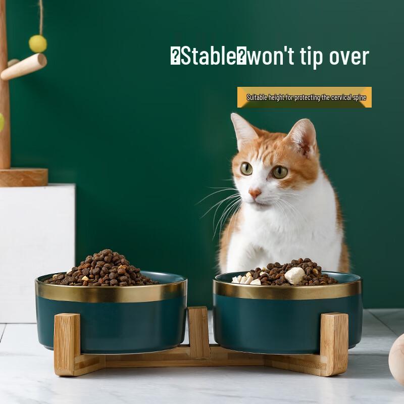RuHan Ceramic Pet Bowl with Wooden Stand