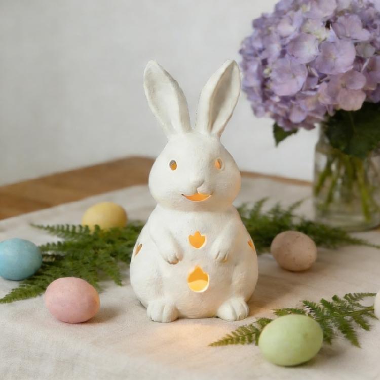 Easter Rabbit Candle Holder Cute Spring Resin Bunnies Tealight Candle Stand with Hollow Out Design Decorative Accessories