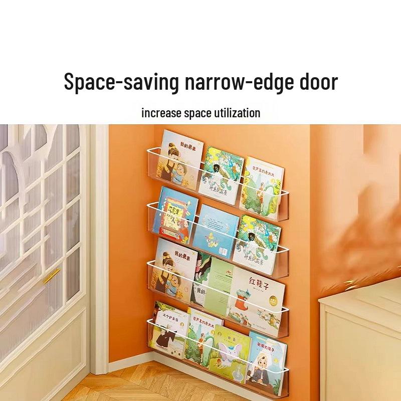 Wall-Mounted Children's Transparent Bookshelf: Punch-Free Storage Rack for Books