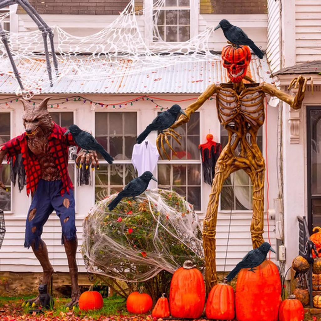 Realistic Halloween Decorations, Lifesize Black Feathered Crow For Home Garden Yard Decor, Artificial Bird Simulation Crow Halloween Party Props