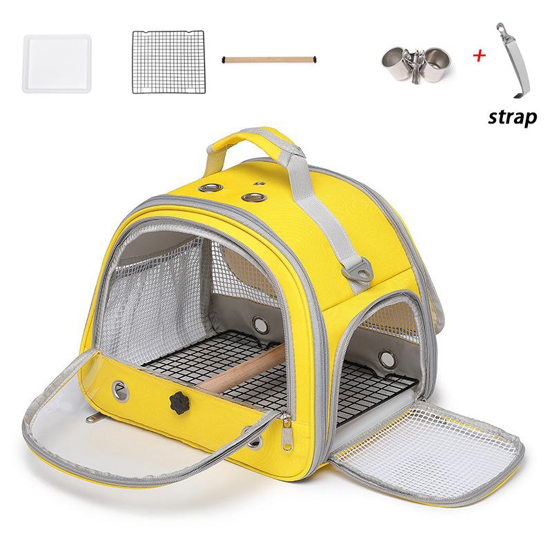 

Portable Parrot Bird Outdoor Bag Cage Crossbody Breathable Travel Birds Bag Carries with Accessories Bird Cages Set Supplies жёлтый