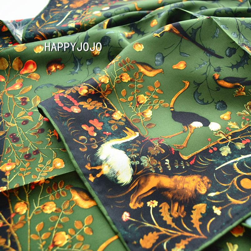 Army green luxury silk scarf women printed bird 100% real silk twill scarves wrap foulard shawl  90cm square bandana lady gift
