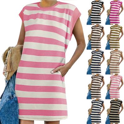 Women's Fashion Striped Patchwork Casual Loose Dresses