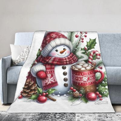 Koc pluszowy bałwanek świąteczny dla dziewczynek i chłopców, flanelowa pościel, pledy na zewnątrz, ciepły, miękki design, jakość, narzuta na łóżko, prezent