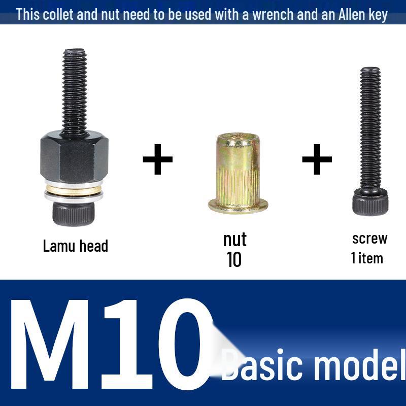 Multi-Purpose Electric Rivet Tool with Manual Wrench and Nut Head Attachment