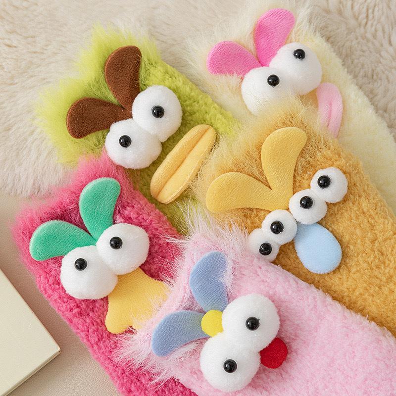 Funny Socks for Women in Autumn and Winter, Thickened and Fleece Warm Floor Socks, Cute and Ugly Coral Fleece Mid-calf Pile Cartoon Socks