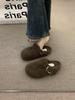 Thick-soled Sheep Curly Wool Plush Bag Head Half Slippers Women's Outer Wear 2025 Winter New Cork Wool Slippers One Pedal