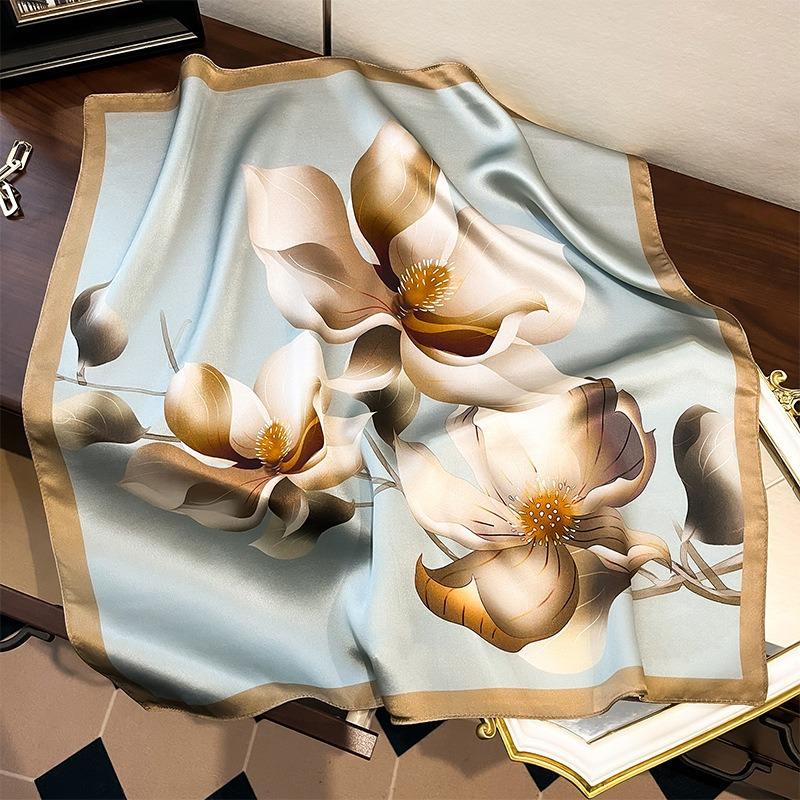 New Silk Silk Scarf Women's Spring Fashion Elegant Peony Plain Crepe Satin Silk Scarf 100% Mulberry Silk Square Scarf 53 Silk Scarf