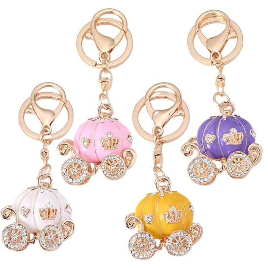 Keychain Pendant Sparkling Rhinestones Pumpkin Carriage Shape Charm Key Chain Strong Lobster Clasp Multi-Functional Key Holder