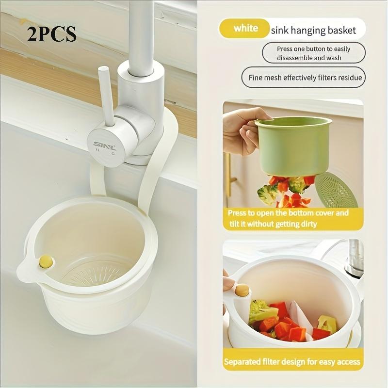2pcs Multi Purpose Hanging Filter Sink Basket Push button drain and storage design, split filter, one second installation, durable plastic, kitchen