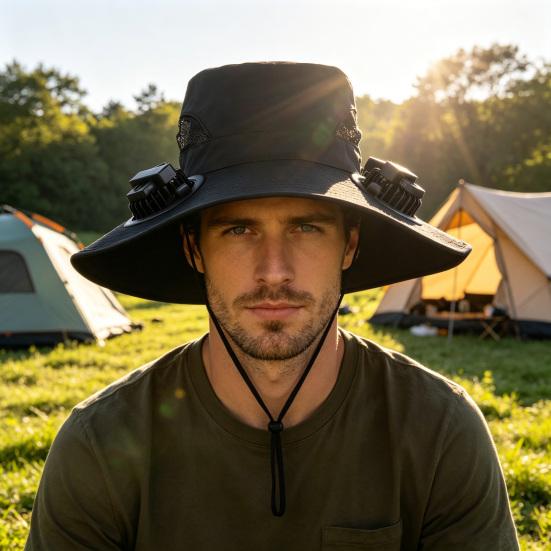 Sun Hat Unisex Ventilated Bucket Hat with Built-in Battery Panel Adjustable
