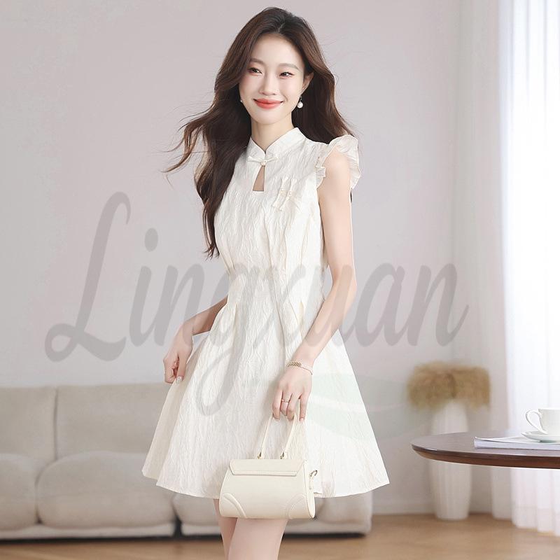 Hollow White Summer Qipao Dress - 2026 A-line Chinese Style for Women S