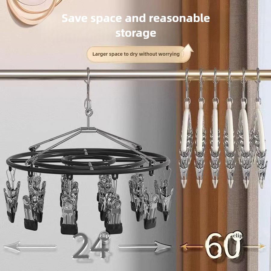1/2/3pcs Clothes Hanger with 10 Clips Laundry Drying Rack Clothes Drying Rack Stainless Steel Sock Hangers Windproof Clip