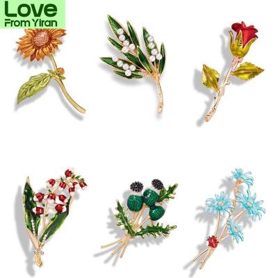 High End Personality Creative Painting Oil Sunflower Rose Flower Brooches Metal Alloy Dripping Oil Ladies Clothing CorsagePersonality Jewelry