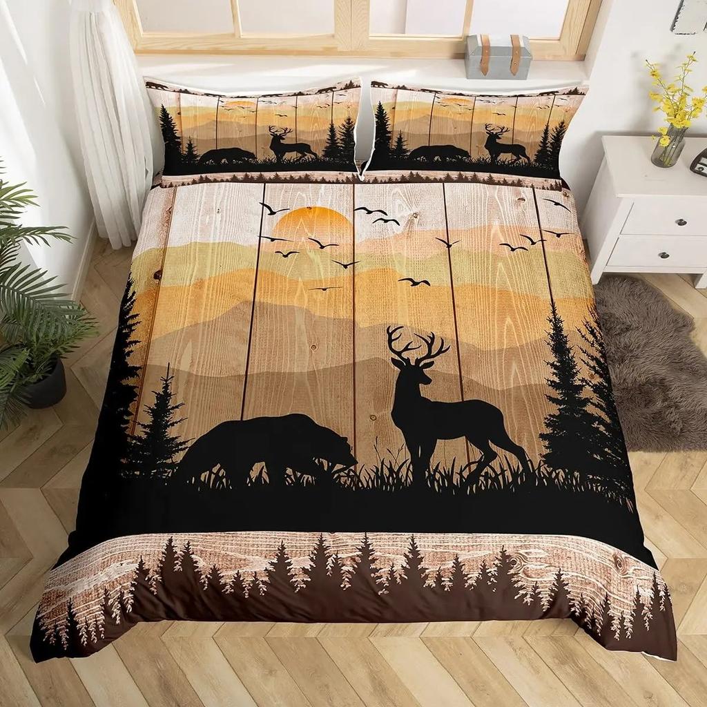 Deer Elk Duvet Cover King Queen Farm Deer Forest Comforter Cover Moose Wildlife Animal Bedding Set Camping Hunting Quilt Cover