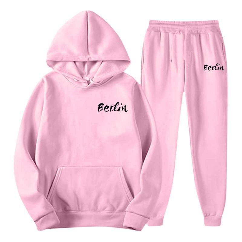 Mens Hooded Sweatshirt Set Loose Fit Printed Casual Tracksuit Fashion
