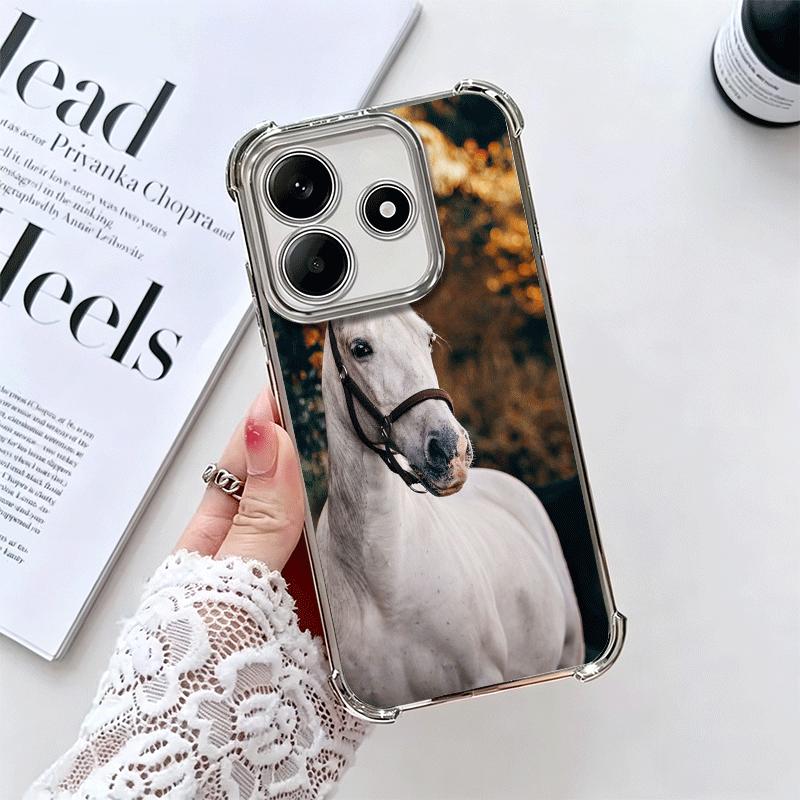 Ferghana Horse Animal Plating Phone Case For Xiaomi Redmi Note 14 15 Pro Plus 13 12 11 11S 11T 10 9S 9 5G Anti-Fall Airabag Cove