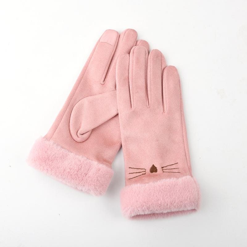 Winter gloves women's warm fleece thickened cute non-slip, windproof and cold-proof cycling electric car gloves