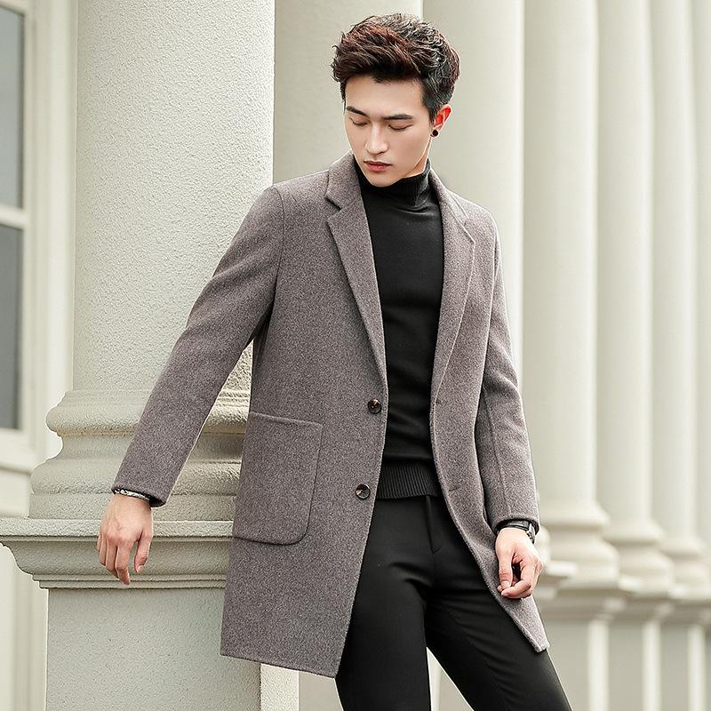 Double-sided Cashless Coat Men's Woolen Coat Medium and Long Winter Plus Down Wool Woolen Slim Fit