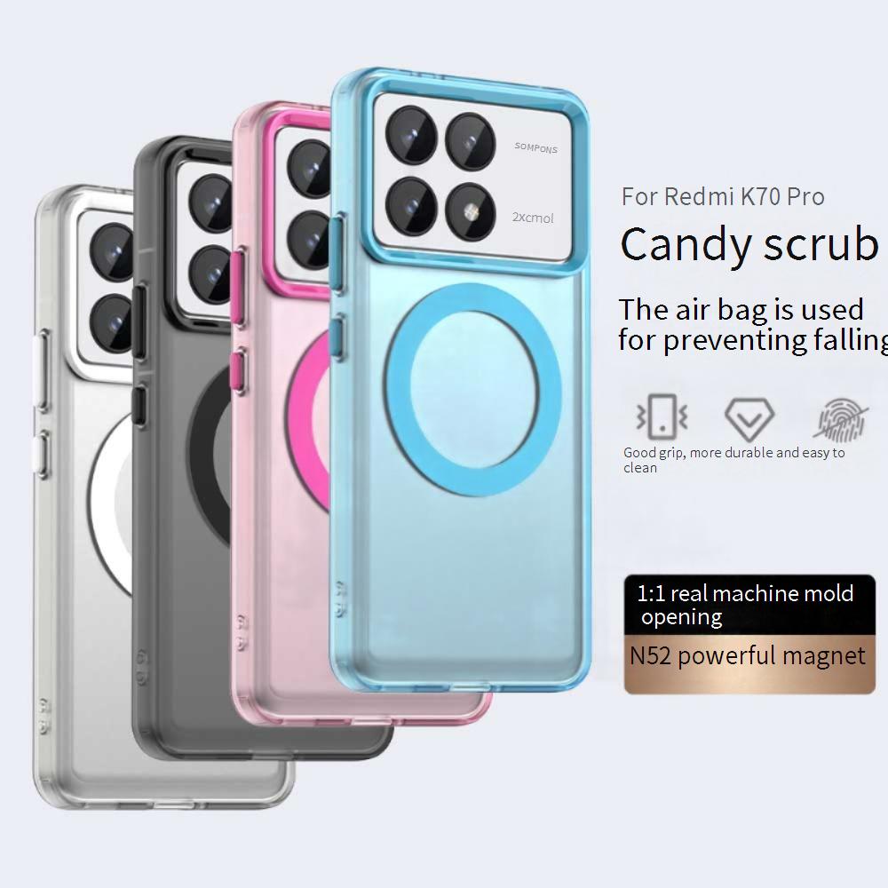 Magsafe Matte Phone Case For Xiaomi Redmi K70 K70 Ultra K70 Pro K70E Magnetic Wireless Charging Shockproof Back Cover
