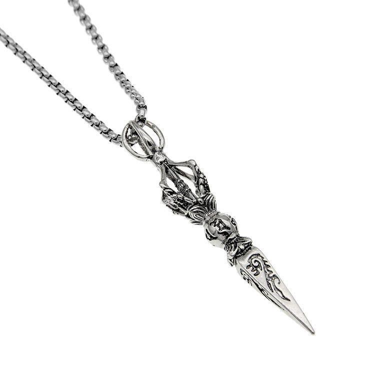 Men's Trendy Retro Six-Syllable Mantra Vajra Necklace - Alloy Hip Hop Pendant Sweater Chain