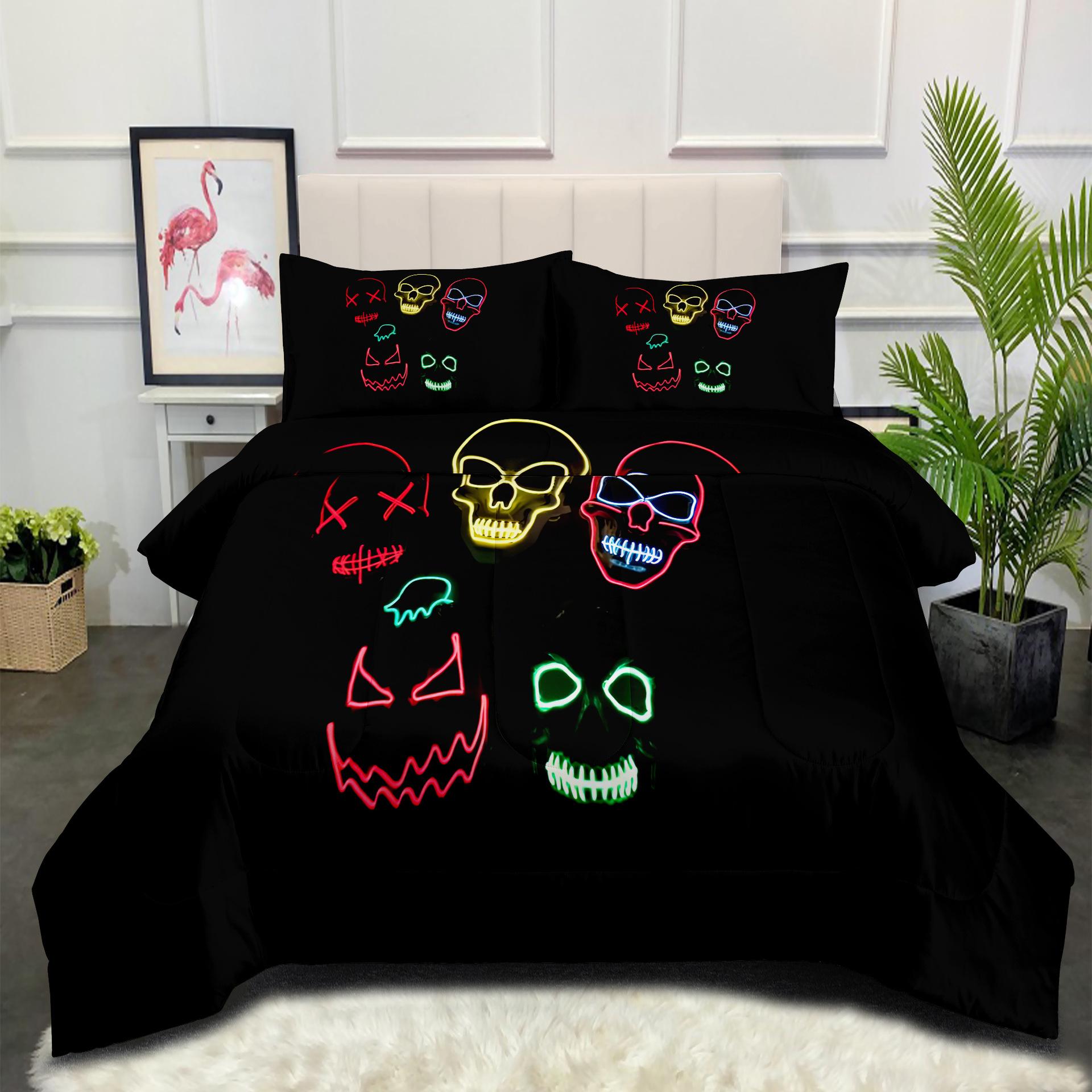 

Fat Quilt Skull Three-piece Set Digital Printing Feather Silk Cotton Quilt Cover 140*200cm