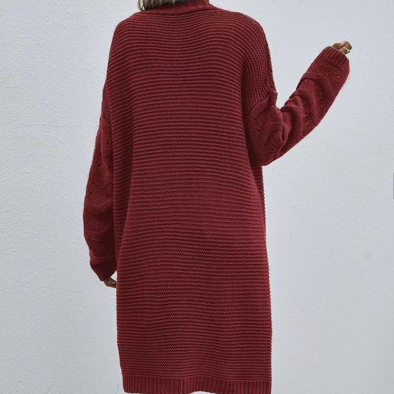 IHUASU Cardigan lung de toamnă și iarnă, culoare uni, pulover de modă tricotat pentru femei