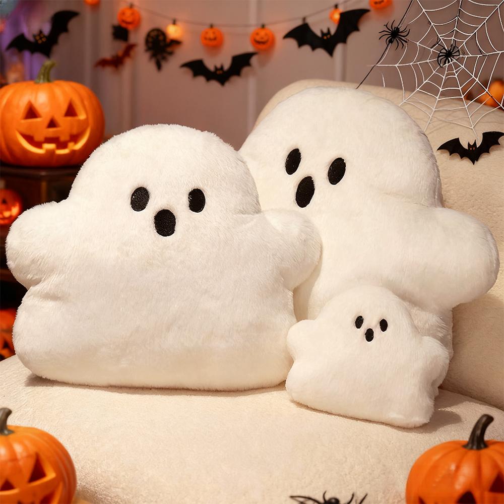 Cute White Ghost Plush Pillow - Soft Huggable Boo Plushie for Halloween Decor Kids Room, Cosplay Props Christmas Gift Home Decor