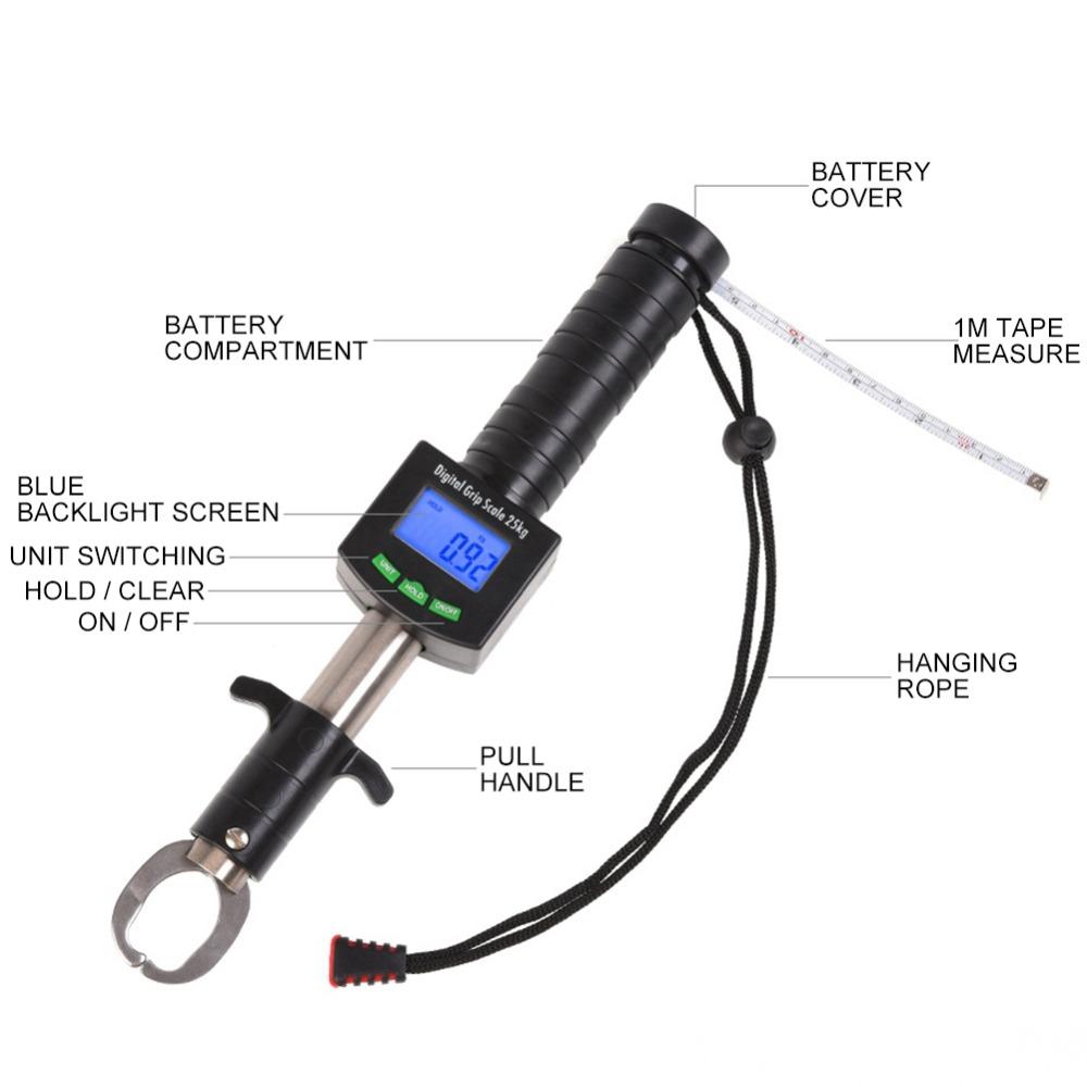 Digital Fish Lip Grabber Stainless Steel Fishing Grip Scale Fishing Grip Weight Scale  Boat Fishing