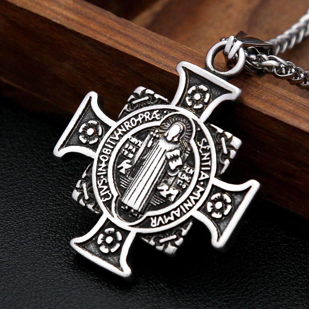 Vintage Kreuz Anhänger Edelstahl Halskette Herren St. Benedikt Exorzismus Anhänger Punk Hip Hop Schmuck