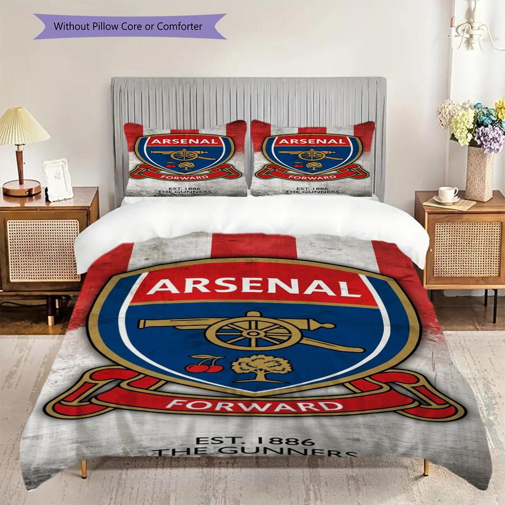 Vibrant Arsenal Emblem Design Three-piece set (1 * duvet cover + 2 * pillowcase, without core) 2DFlat Duvet cover and pillowcase Soft and comfortable