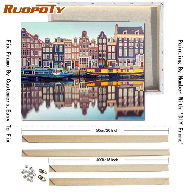RUOPOTY City and Countryside DIY Painting By Numbers Landscape DIY Frame Oil Painting Modern Wall Art Living Room Decor 40x50cm
