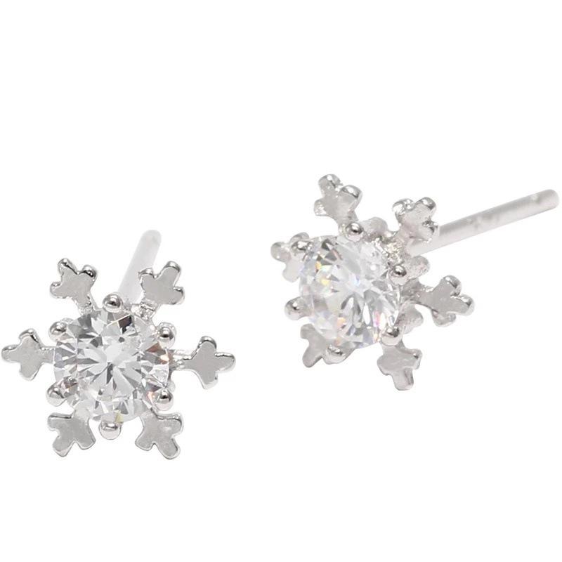 Beixi S925 Sterling Silver Snowflake Zirconia Earrings – Simple Korean Fashion Jewelry for Women