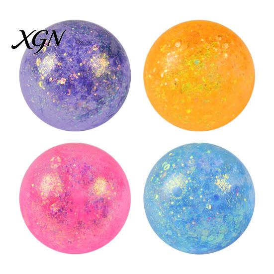 Stress Relief Gadget 1/4Pcs Glitter Ball Toy Transparent Multicolor Squeeze Sugar Soft Elastic Portable Travel Home Office Anxiety Relieving Fidget