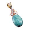 Natural Tibetan Turquoise Gemstone 925 Solid Silver Two Tone Pendant 1.75" Y8t50