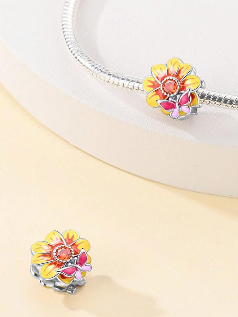 Charms Plata Colorful Butterfly Sunflower Beads Copper Plated Fit Copperoriginal Bracelet For Jewelry Making Diy Charm