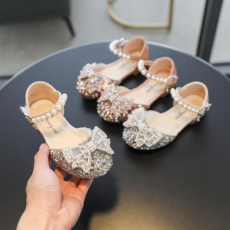 Crystal Princess Closed Toe Sandals, Soft Flat Casual Dance Shoes Summer Footwear for Big Girls