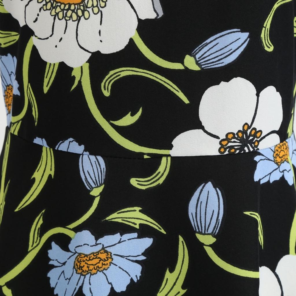 GMXIA Vintage Women's Dress with Half Open Collar Sleeve Full Print Skirt with Black Ribbon