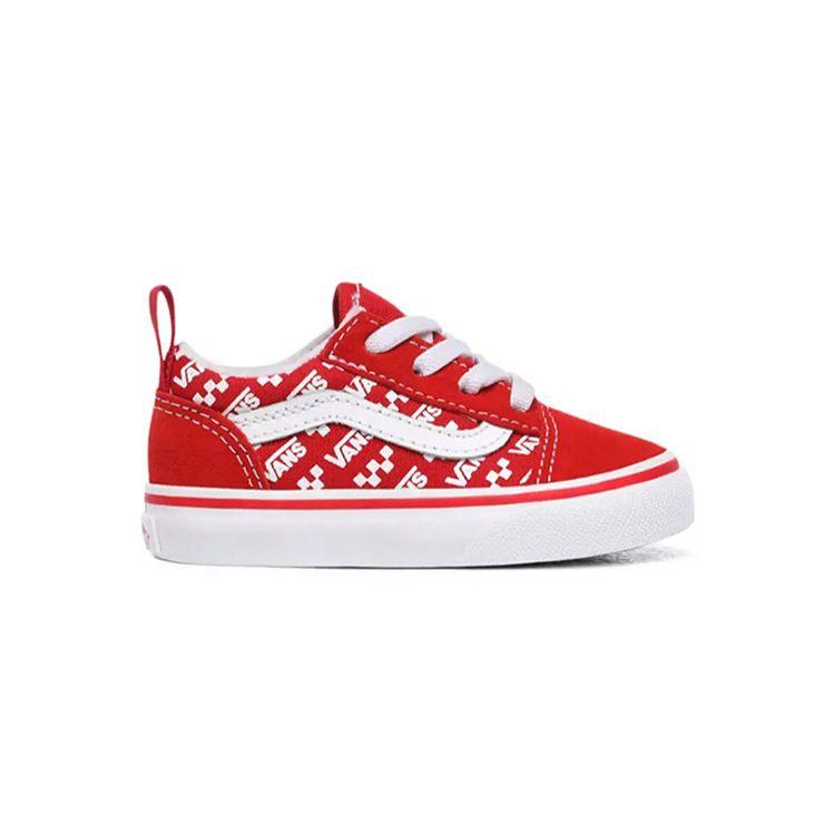 Vans Old Skool Logo Repeat Elastic Lace Low Top Walker Shoes Baby Sneaker Red VN0A4TZOW35