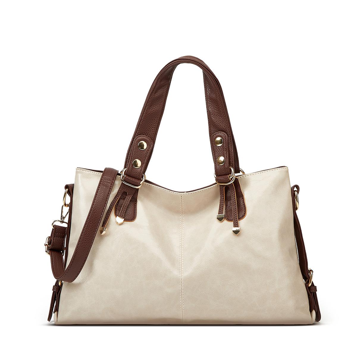 

Women s bags are popular, new large-capacity oil wax leather shoulder bags, versatile messenger atmospheric portable tote bags.