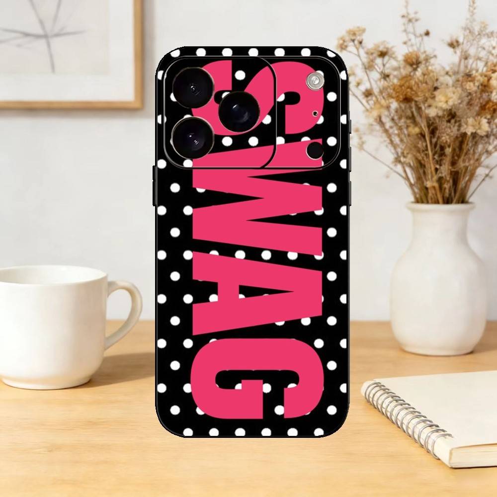 Luxury Y2K Style SWAG Phone Case For iPhone 17,16,15,14,13,12,11 Plus,Pro Max,SE4Soft Silicone Black Cover