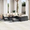 13-piece Garden Sofa with Black Acacia Rattan Cushions, 2-seater Garden Sofa with Black Rattan Cushions, Table 3362325