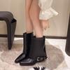 Fashion 2025 New Women's Fashionable and Versatile Chunky Single Boots New Pointed Head Sleeve Belt Buckle Comfortable Low Heel Boots