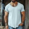 Mens Solid Color Frayed Hem Slim Fit Short Sleeve T Shirt