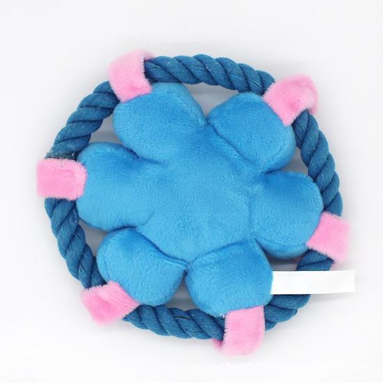 Plush Dog Flying Disc Squeaky Flower Dog Chew Toy with Rope Circle Interactive Fetch Toy for Large Small Dogs